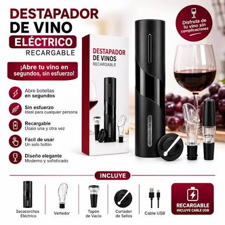 DESTAPADOR DE VINO ELECTRICO (RECARGABLE)